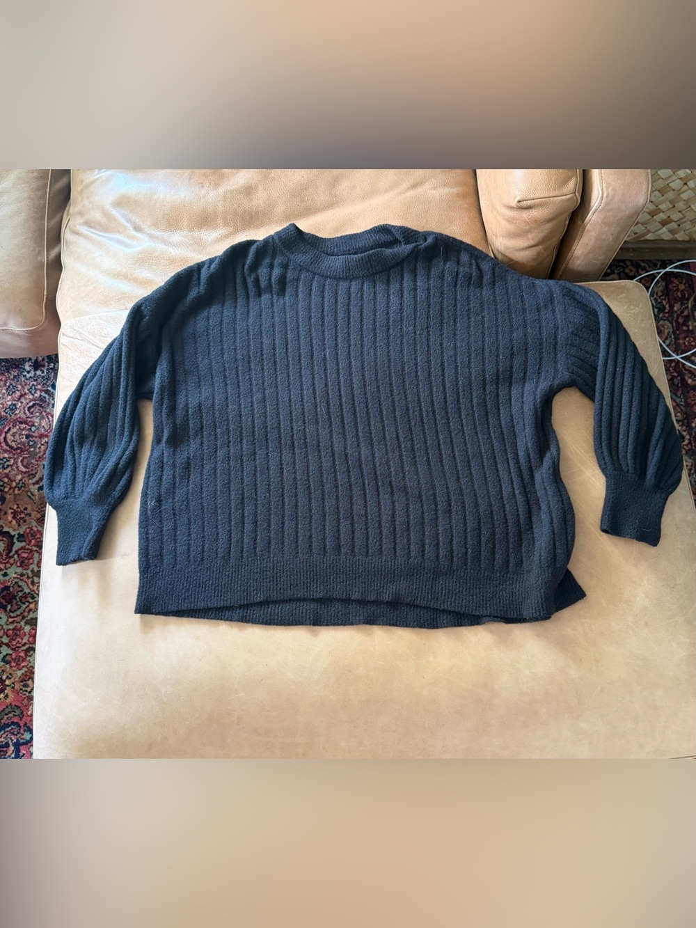 Aerie Women’s Black Rib-Knit Crewneck Pullover Sweater Long Sleeve Size M